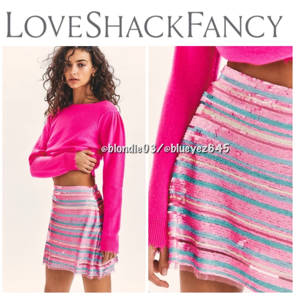 LoveShackFancy Pink and Blue Striped Skirt